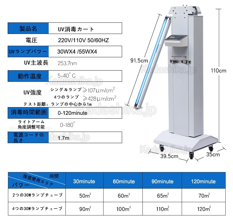 FY 120W-220W 紫外線 +オゾン消毒燈 可搬式UV-C殺菌トロリー