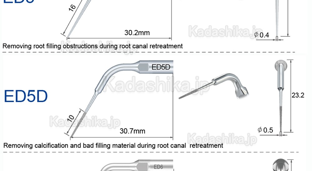 5本 Refine® 超音波スケーラーチップ エンド用超音波チップ(SATELEC NSK DTE GNATUSと互換性あり)